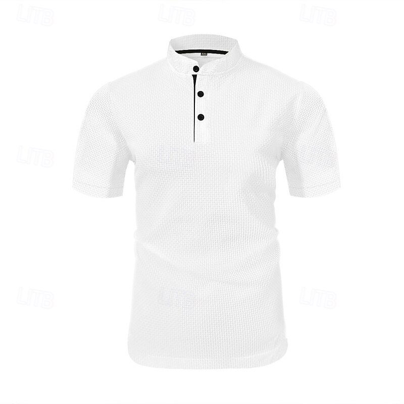 Men's T Shirt Henley Shirt Tee Short Sleeve Shirt Short Sleeve Henley Summer Plain Fashion Designer Basic Jacquard Vacation Street Going out Black White Navy Blue Top Tee for Men2