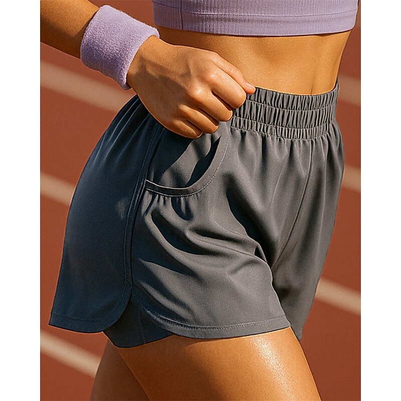 Women's Running Shorts Elastic Waistband Shorts Sports & Outdoor Casual Breathable Quick Dry Lightweight Elastic Tennis Golf Running Regular Fit Sportswear Activewear Solid Colored Black Pink Purple3