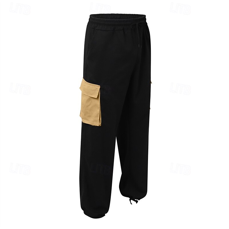 Men's Cargo Pants Trousers Elastic Waist Multi Pocket Color Block Wearable Outdoor Daily Camping & Hiking Fashion Classic White Wine2