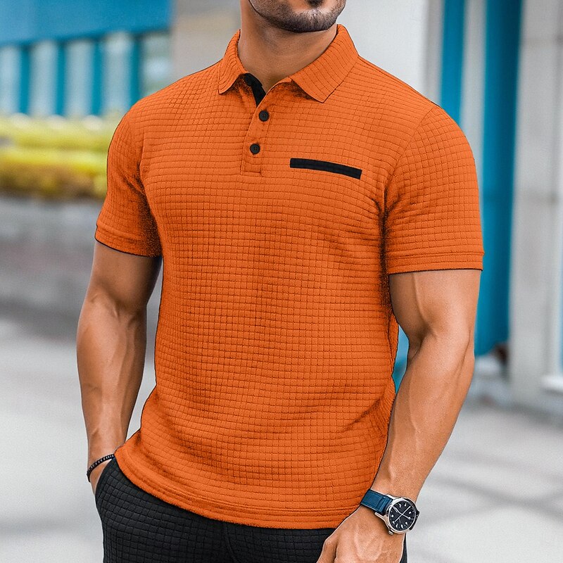 Men's Golf Shirt Waffle Knit Polo Shirt Business Casual Classic Short Sleeve Fashion Modern Solid Color Buttons Summer Spring Regular Fit Black White Light Gray Navy Blue Orange Dark Gray Golf Shirt