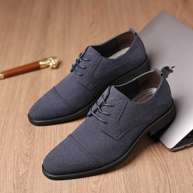 Men's Oxfords Brogue Walking British PU Leather Suede Breathable Comfortable Slip Resistant Lace-up Dark Brown Black Blue Fall Winter2