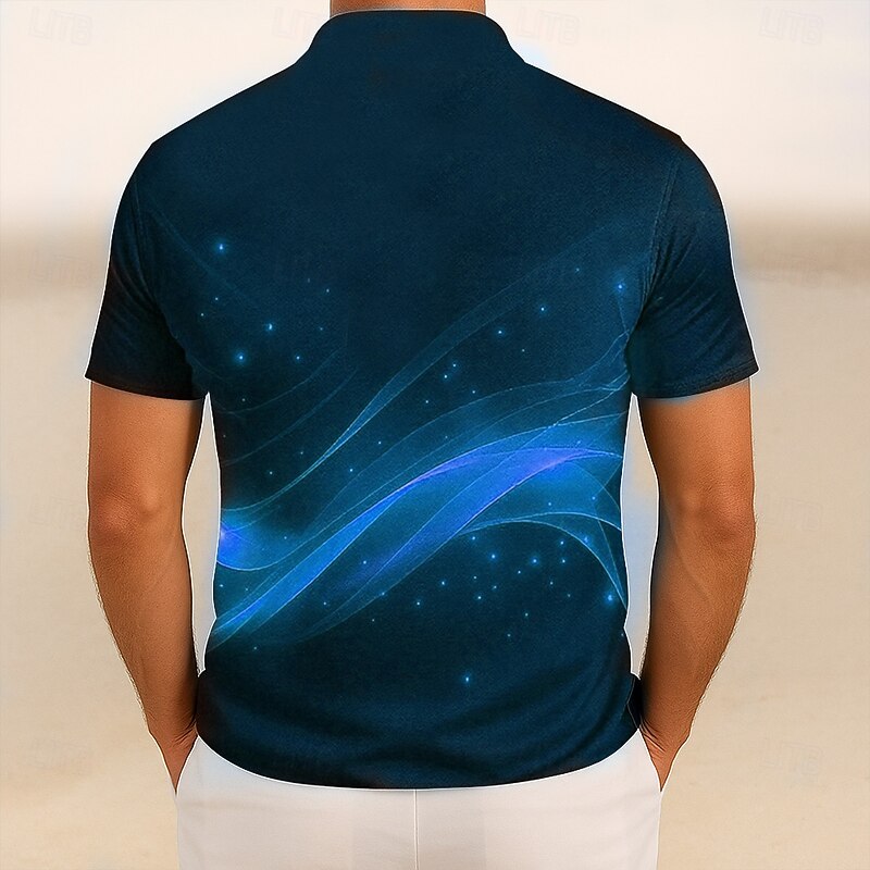Men's Abstract Geometic Polo Short Sleeve Turndown Casual Daily Sports & Outdoor Athleisure Buttons Summer Robin's Egg Blue Brown3