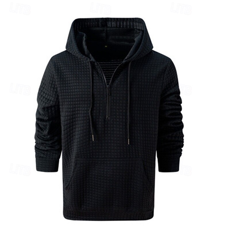 Men's Hoodie Quarter Zip Hoodie Black White Navy Blue Orange Light Grey Hooded Plain Jacquard Pocket Ribbed Textured Sports & Outdoor Daily Holiday Polyester Streetwear Basic Casual Spring Autumn3