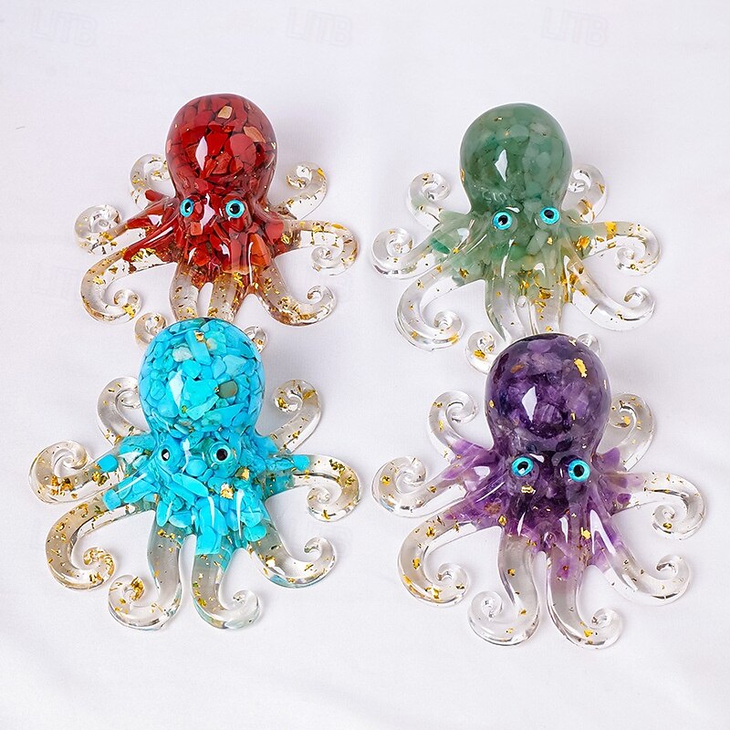 Natural Crystal Chip Resin Octopus Figurine, Handmade Resin Octopus Squid Desktop Ornament, Crystal Ocean Animal Indoor Decoration, Aquarium Decor Gift for Ocean Lovers4
