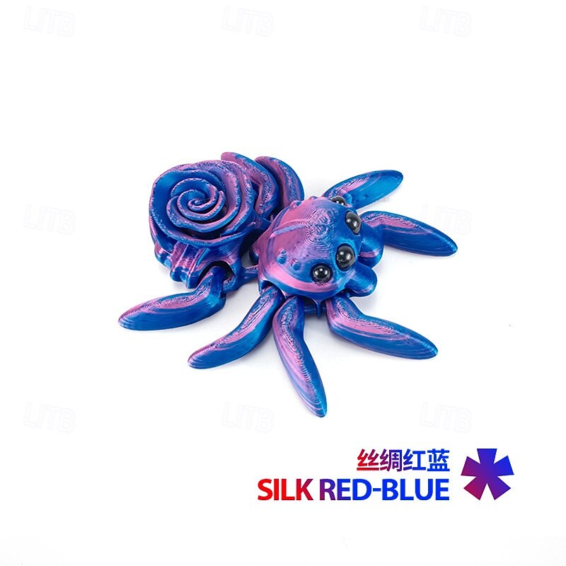 Halloween 3D Printed Rose Spider Figurine, Large Poseable Spider Toy with Movable Joints, Retractable Articulated Animal Model for Halloween Decoration or Prank Props3