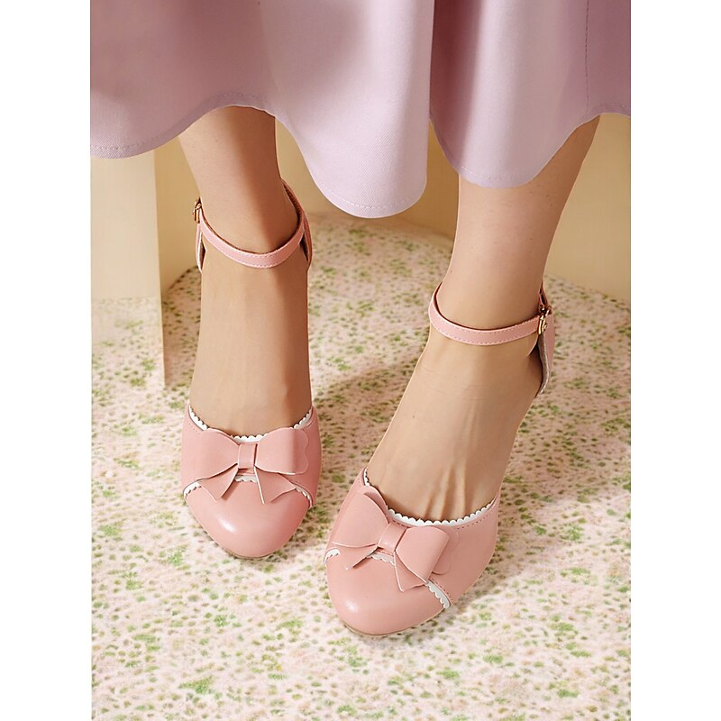 Women's 1950s Black Vintage Kitten Heel Pumps - Faux Leather Bow Ankle Strap Shoes with White Trim for Retro Parties or Afternoon Tea3