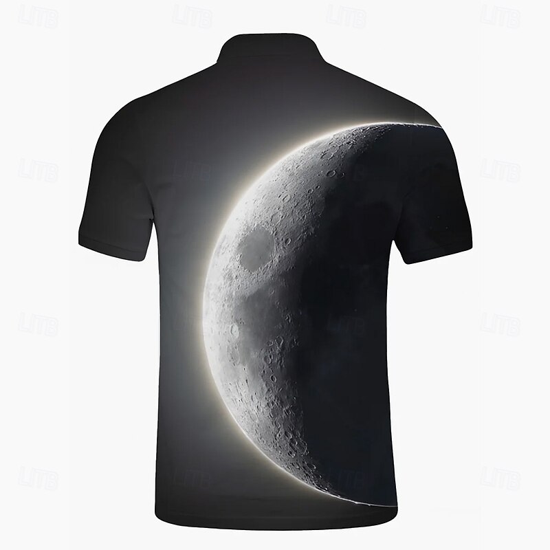 Men's Moon Polo Short Sleeve Polo Collar Casual Daily Sports & Outdoor Athleisure Casual Daily Buttons Summer Black3