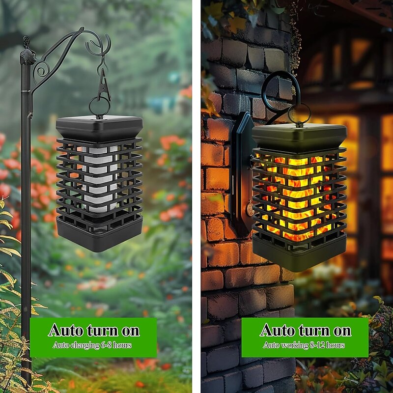 Solar Lights Outdoor Laterns Flickering Flame Solar Lantern Outdoor Hanging Lanterns Decorative Outdoor Lighting Solar Powered Waterproof LED Flame Christmas Lights for Patio Garden4