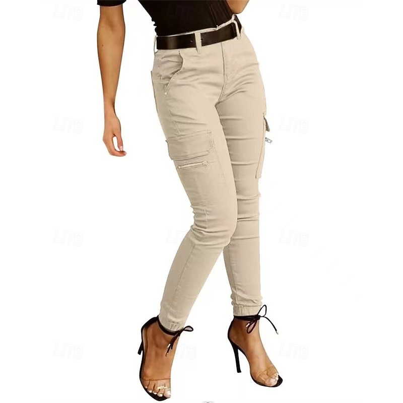 Women's Cargo Pants Pants Trousers Fashion Streetwear Full Length Natural Solid Colored Pocket Comfortable Micro-elastic Sports & Outdoor Daily Wear Dark Brown Black Light Green Army Green Spring Fall4