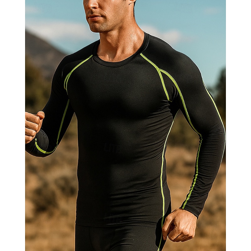 Men's Running Top Running Shirt Patchwork Long Sleeve Top Street Athleisure Fall Color Block Quick Dry Lightweight Breathable Tennis Golf Running Sportswear Activewear Red black Dark Navy Black+Gray3