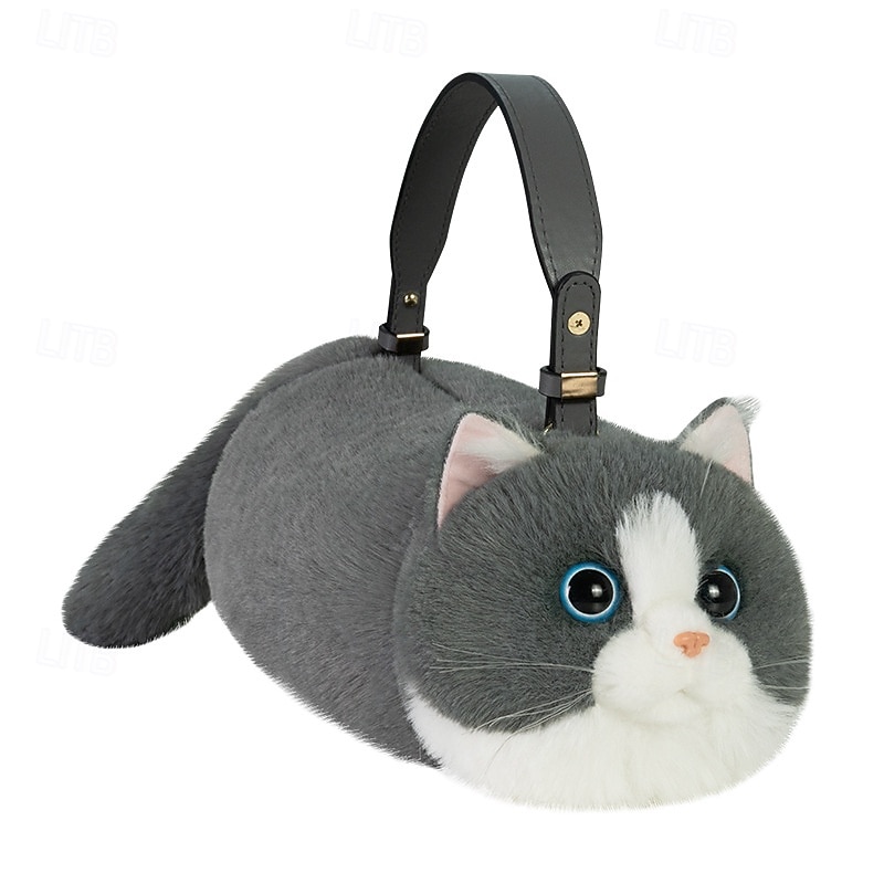 Simulated Animal Plush Toy Cat Shoulder Bag Handbag Doll Children's Toy Tricolor Plush Toy3