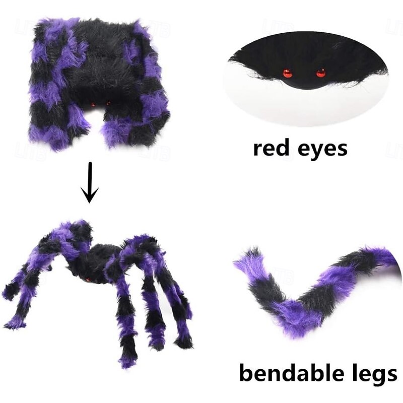 Halloween Spider with Red Eyes Colorful Hairy Scary Large Spider, Realistic Creepy Spider Prop, Indoor Outdoor Halloween Decoration for Yard, Home, Wall, Party Decor3