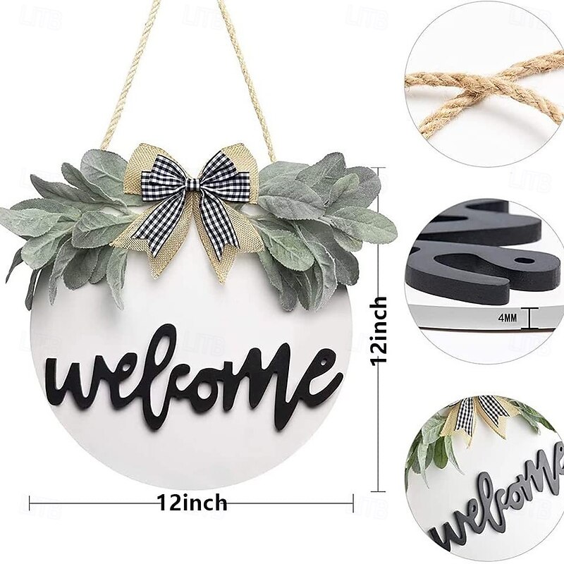 Fall Welcome Wood Door Hanger,Thanksgiving 3D Plaid Front Door Sign, Rustic Hanging Porch Wreath Autumn Home Decor2