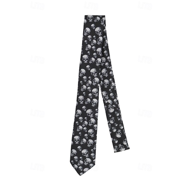Men's Gothic Skull Print Black Satin Necktie – Retro Halloween Party Accessory for Punk & Vintage-Inspired Outfits2