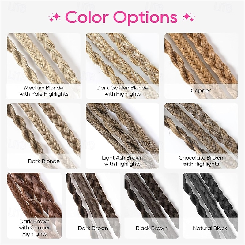6PCS Clip in Braid Hair Extensions for Women 14 Inch Clip in Braids Synthetic Braided Hairpieces for Daily Costume Party Medium Blonde with Pale Highlights4