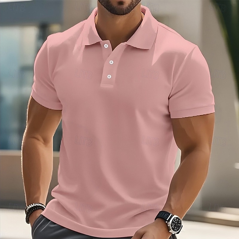 Men's Solid Color Plain Golf Shirt Short Sleeve Casual Daily Athleisure Casual Daily Buttons Summer Black Pink Navy Blue2