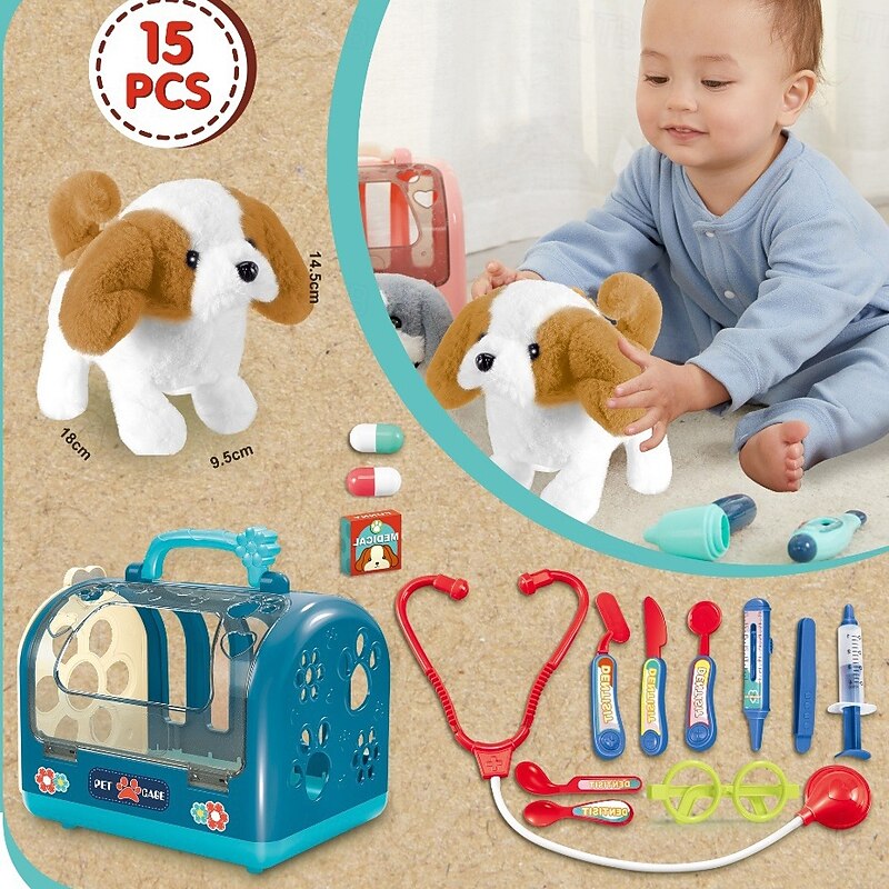 15 PC Realistic Robot Puppy - Interactive Walking & Barking Dog with Singing/Tail Wagging Educational Play & Plush Birthday Gift for 2-5 Years Old Girls2