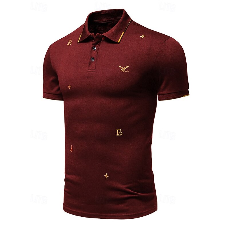 Men's Polo Button Up Polos Casual Sports Lapel Short Sleeve Fashion Basic Print Buttons Summer Spring Black White Wine Navy Blue Polo3