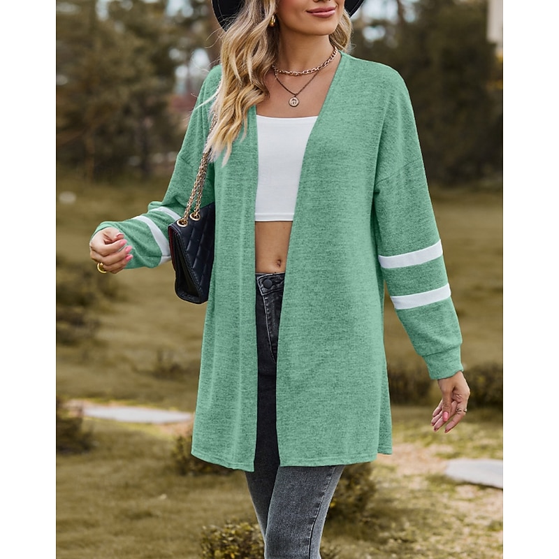 Women's Cardigan Fashion Soft Solid Color Ribbed V Neck Knitted Long Sleeve Regular Tops Knit Outdoor Holiday Going out Black Pink Fall Winter3