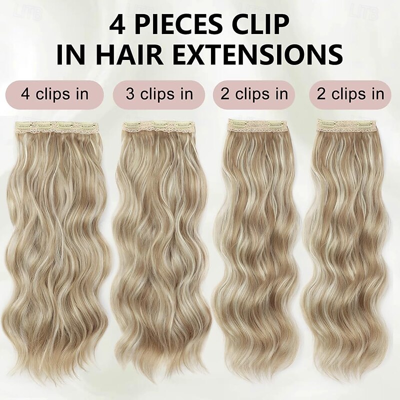 Hair Extensions 4PCS Clip in Hair Extensions20 Inches Beach Blond Long Wavy Natural Soft Synthetic Hairpieces for Women2