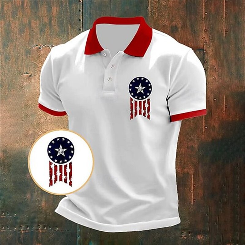 American Independence Day Men's American US Flag Polo Shirts Button Up Polos Golf Shirt Short Sleeve Polo Shirts Lapel Fashion Casual Daily Festival Print Summer White Red Blue3