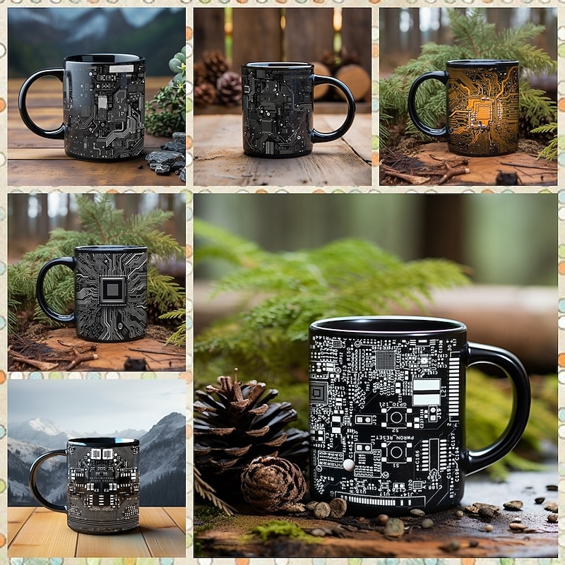 Circuit Board Ceramic Coffee Mug, 330ml/12oz Tech Geek Gift Cup, Electronic PCB Pattern Mug for Engineer, Programmer, STEM Student, Nerd Birthday Gift