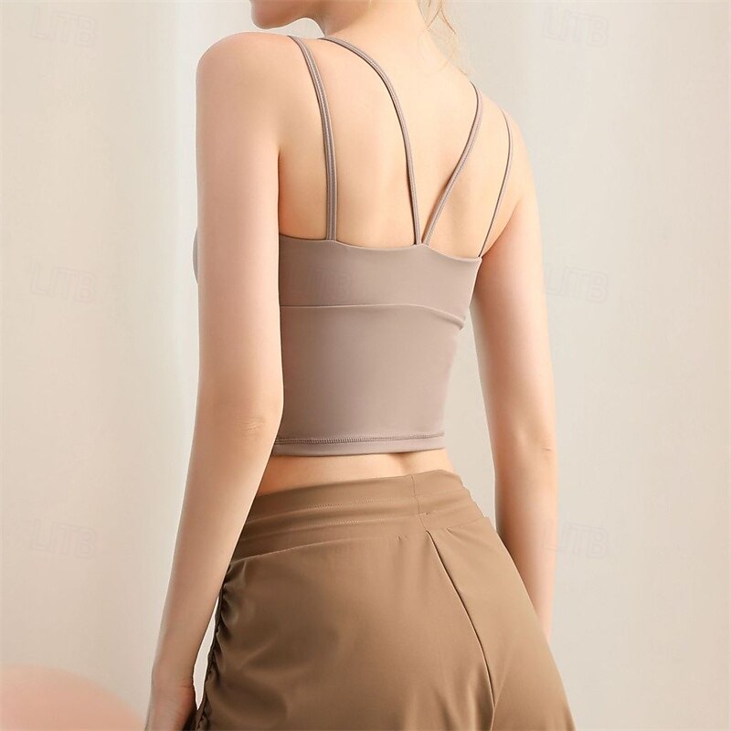 Women's Yoga Bra Pilates Bra Sports Vest Bra Top Breathable Sweat-absorbent Wireless With pads Solid / Plain Color Sport Activewear Black White Gym Zumba Running4