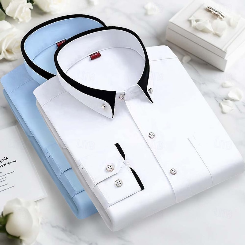 Men's Dress Shirt Button Down Shirt Non Iron Shirt Solid / Plain Color Wedding Business Pink+Purple Navy blue+black Blue+Navy Blue White+Black Long Sleeve Turndown All Seasons Clothing Apparel3