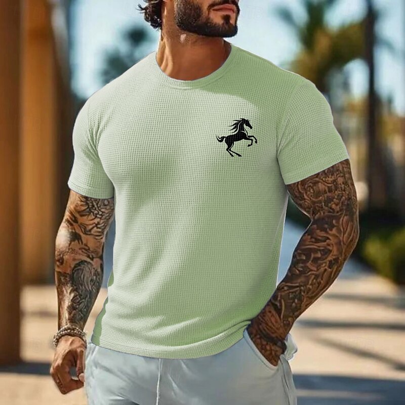Men's Horse Waffle Shirt Short Sleeve T shirt 3D Print Crew Neck Shirt Vacation Tropical Daily Vacation Casual Daily Light Blue Light Green Pink Summer Spring Clothing Apparel S M L XL XXL XXXL2