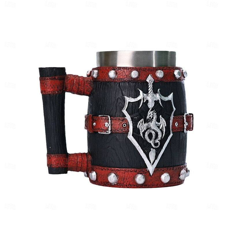 Medieval Barrel Beer Mug,Oktoberfest Gift Mug  Vintage Large Wooden  European Monster Dragon Tankard with 3D Evil Dragon Statue, Handmade Stein Coffee Mug2