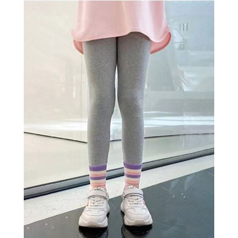 Kids Girls' Leggings Solid Color Streetwear Outdoor 4-12 Years Fall Black Light Grey Gray4