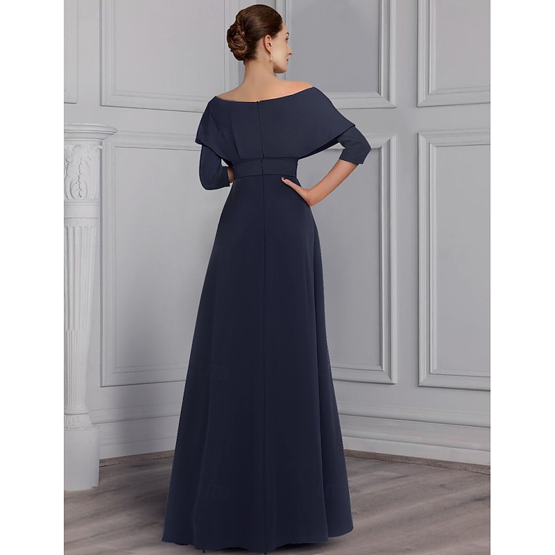 Jumpsuit Mother of the Bride Formal Wedding Guest Elegant Party Scoop Neck Off Shoulder Ankle Length Stretch Fabric 3/4 Length Sleeve with Sash / Ribbon2