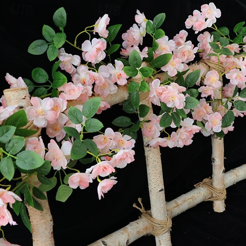 Artificial Cherry Blossom Vine Wall Hanging, Fake Flower Garland for Air Conditioner Pipe and Indoor Ceiling Decoration, Wedding Decor Faux Plant Vine4