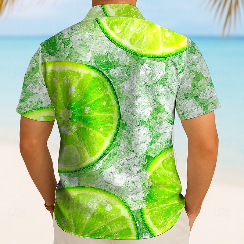 Men's Fruit Lemon Summer Hawaiian Shirt Button Up Shirt Aloha Shirt Short Sleeve Hawaiian Vacation Beach Wear Summer Spring Turndown 3D Print Collared Shirts Green2