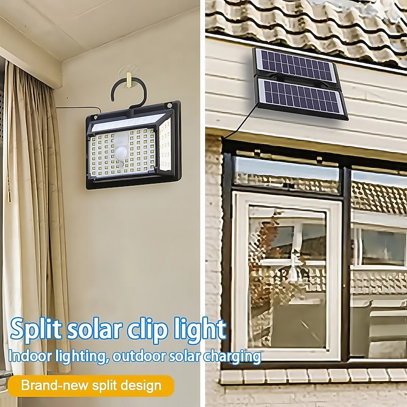 190LED Solar Lights Outdoor Portable Motion Sensor Solar Lights 3 modes Clip On Floodlights Double Solar Panel Security Lights Garden  1PC4