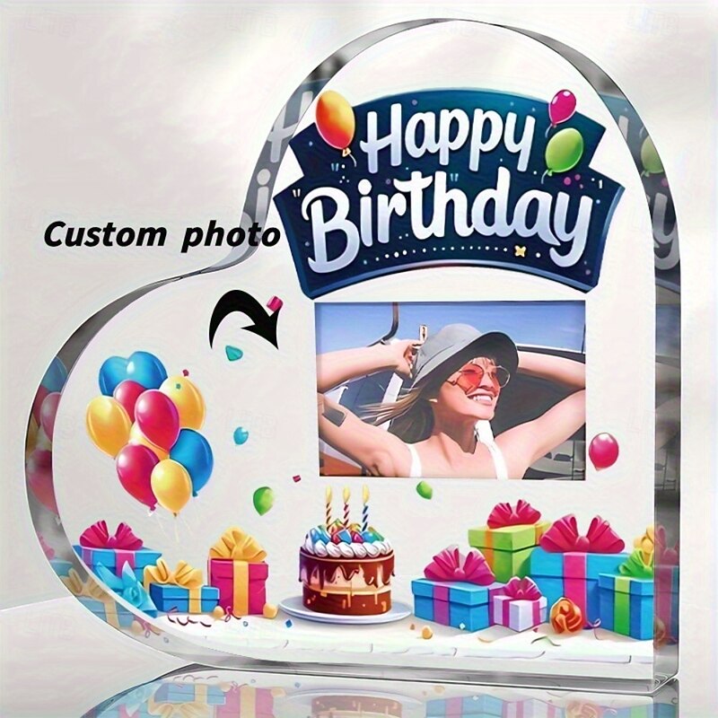 Personalized Photo Heart-Shaped Acrylic Plaque, Customizable Birthday Gift for Mom, Dad, Friends, Unique Desktop Display, Anniversary and Special Occasion Keepsake2