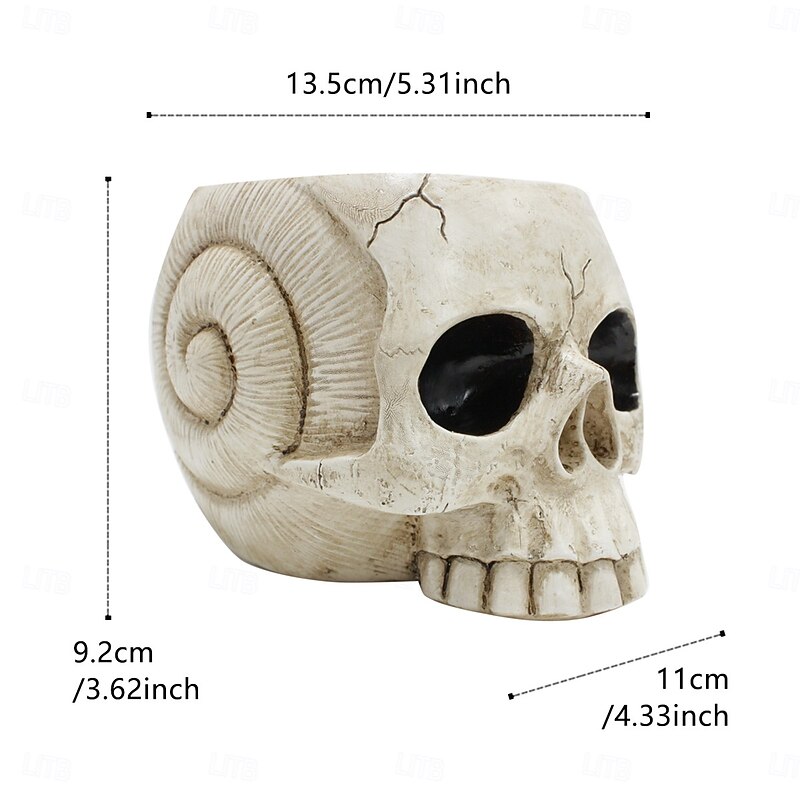 Halloween Resin Skull Planter Pot, Spooky Skeleton Head Candy Bowl for Haunted House Decor and Tabletop Display3
