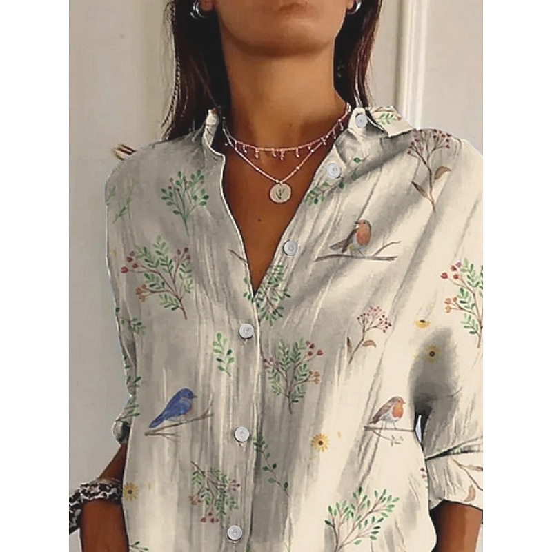 Women's Shirt Floral Vintage Ethnic Long Sleeve Shirt Collar Regular Tops Daily Holiday Buttons Print Apricot Beige Spring Fall2