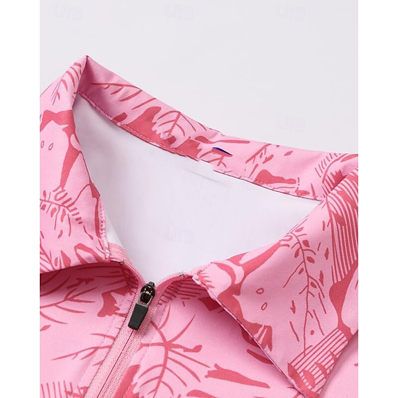 Women's Graphic Floral Sport Shirt Golf Polo Shirt Tennis Shirt Sleeveless Zipper High Elasticity Moisture Wicking Breathable Tennis Golf Pickleball Turndown Zip Collar Shirt Top Pink Blue Tennis3