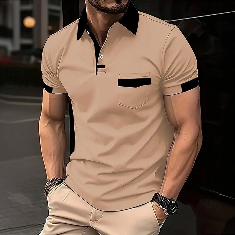 Men's Plain Golf Shirt Short Sleeve Polo Shirts Lapel Business Casual Business Athleisure Holiday Pocket Buttons Summer White Blue Brown4