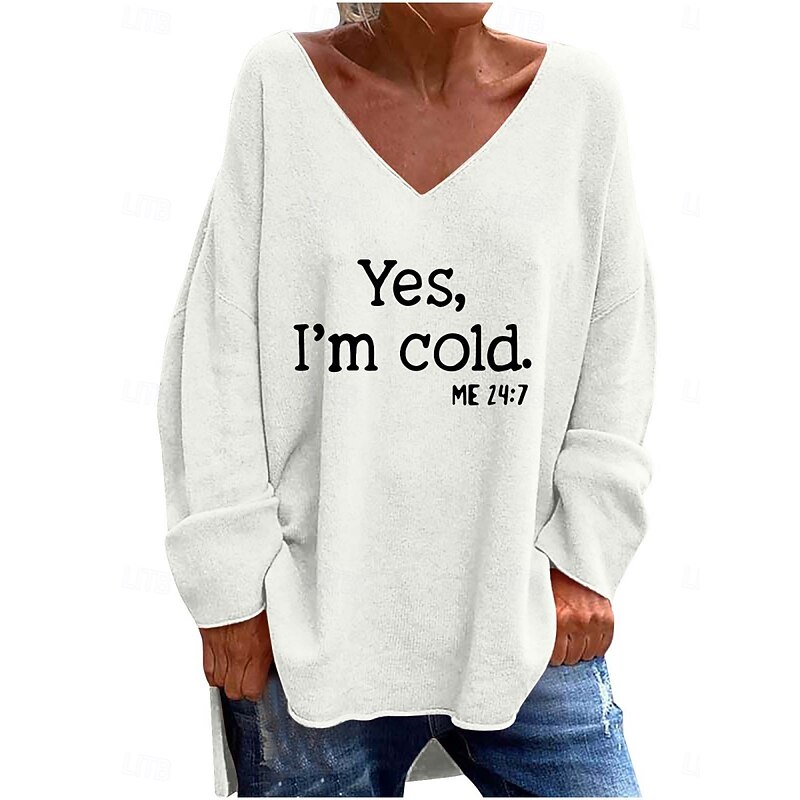 Women's Blouse Letter Stylish Casual Long Sleeve V Neck Regular Tops Daily Print Black White Pink Orange Green Spring Fall Prefall3