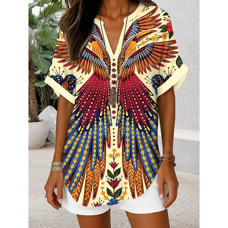 Women's Boho Shirt Graphic Paisley Bohemia Active Vintage Short Sleeve Regular Tops Daily Holiday Beach Wear Black Pink Red Blue Orange Summer Spring2