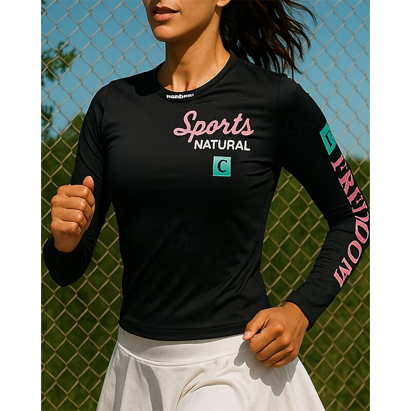 Women's Running T-Shirt Running Top Sports Top Long Sleeve Tee Tshirt Letter Quick Dry Lightweight Breathable Hiking Running Sportswear Activewear Black Pink4