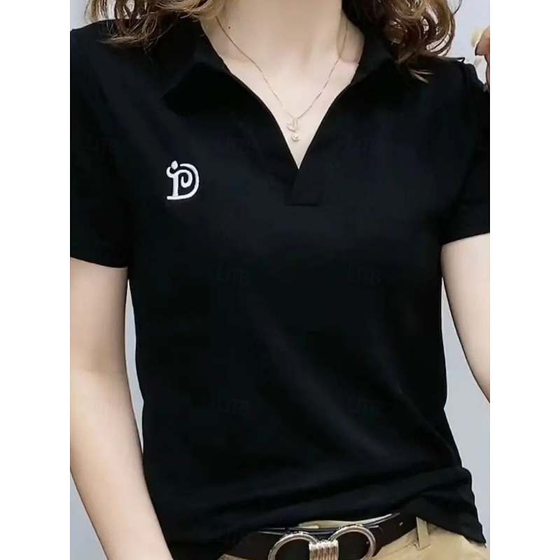 Women's Shirt Solid Color Stylish Basic Casual Short Sleeve Polo Collar Regular Tops Daily Black White Yellow Orange Green Summer4