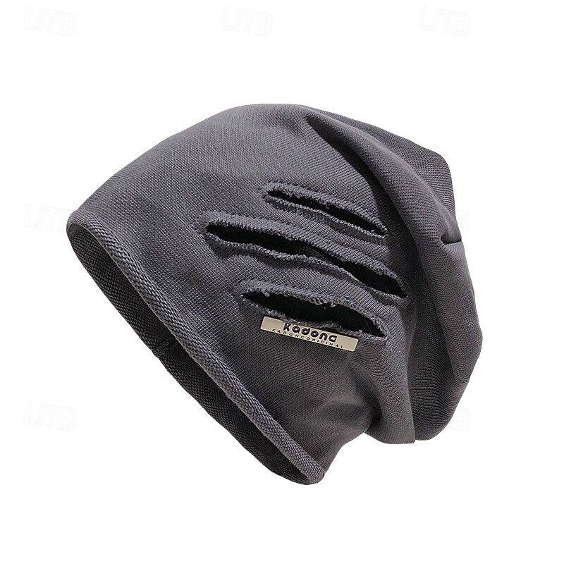 Men's Unisex Beanie Hat Winter Hats Winter Beanie Hat Black Brown Cotton Ripped Casual Cozy Daily Wear Going out Solid / Plain Color Warm