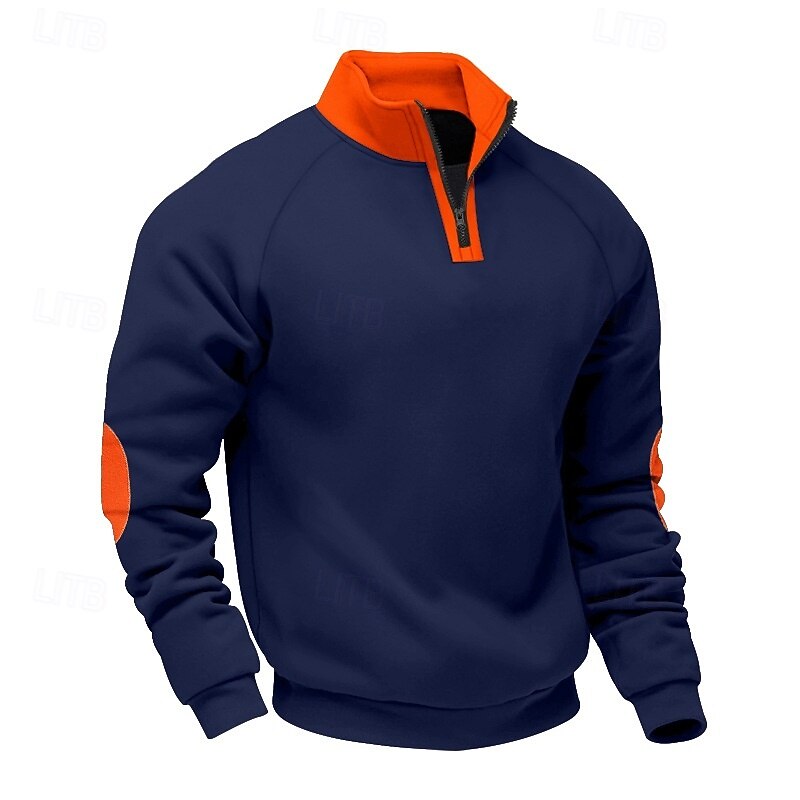 Men's Zip Up Sweatshirt Fleece Hoodie Black Navy Blue Camel Light Grey Dark Gray Standing Collar Plain Quarter Zip Sports & Outdoor Casual Daily Streetwear Cool Sportswear Spring &  Fall Clothing2