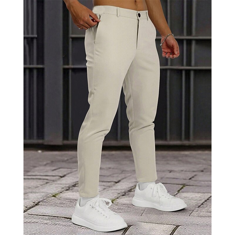 Men's Dress Pants Golf Pants Trousers Chinos Buttons Pocket Plain Comfort Formal Party Work Fashion Classic Style Khaki Beige Micro-elastic2
