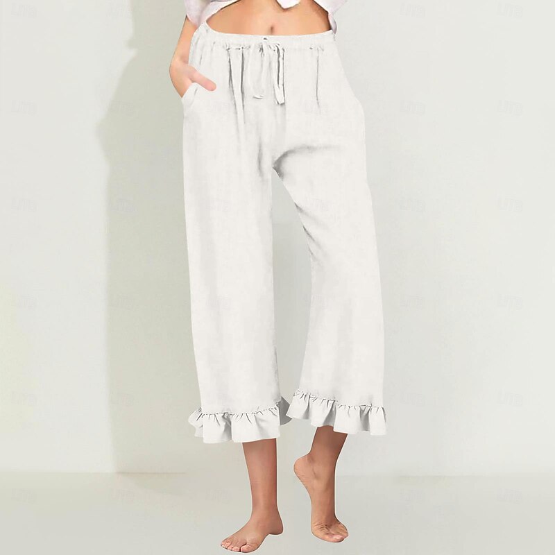 Women's EU / US Size Capri shorts Fashion Casual Capris Natural Solid Colored Pleated Pocket Stylish Breathability Comfortable Sports Micro-elastic Casual Daily Wear Wine Black White Green Spring3