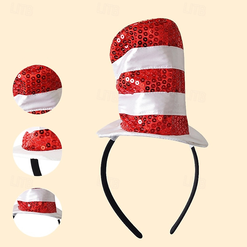 The Cat in the Hat Hat Headband Accessories Storybook Characters Movie Cosplay for Men's Women's Adults' Halloween Carnival World Book Day Performance Educational Dress Up