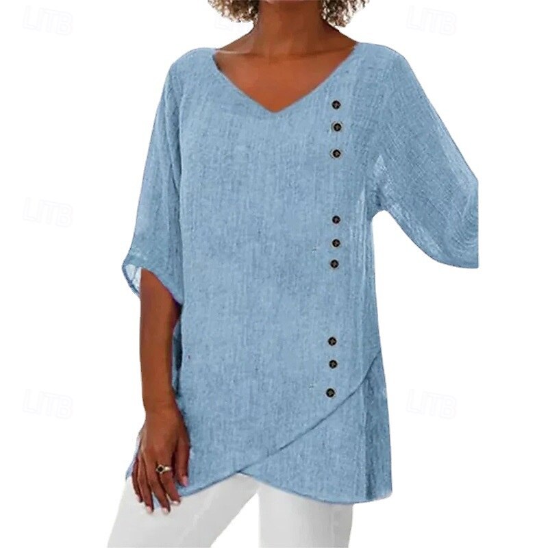 Women's Shirt Summer Tops Blouse Elegant Daily Half Sleeve V Neck Regular Tops Daily Asymmetric Blue Summer Spring Fall4